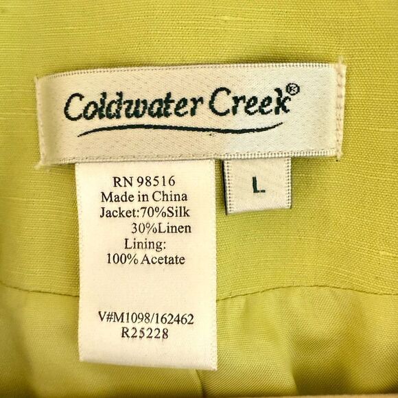 Coldwater Creek - Open Front Jacket Green Silk Linen 3/4 Sleeves - size L - Picture 3 of 4